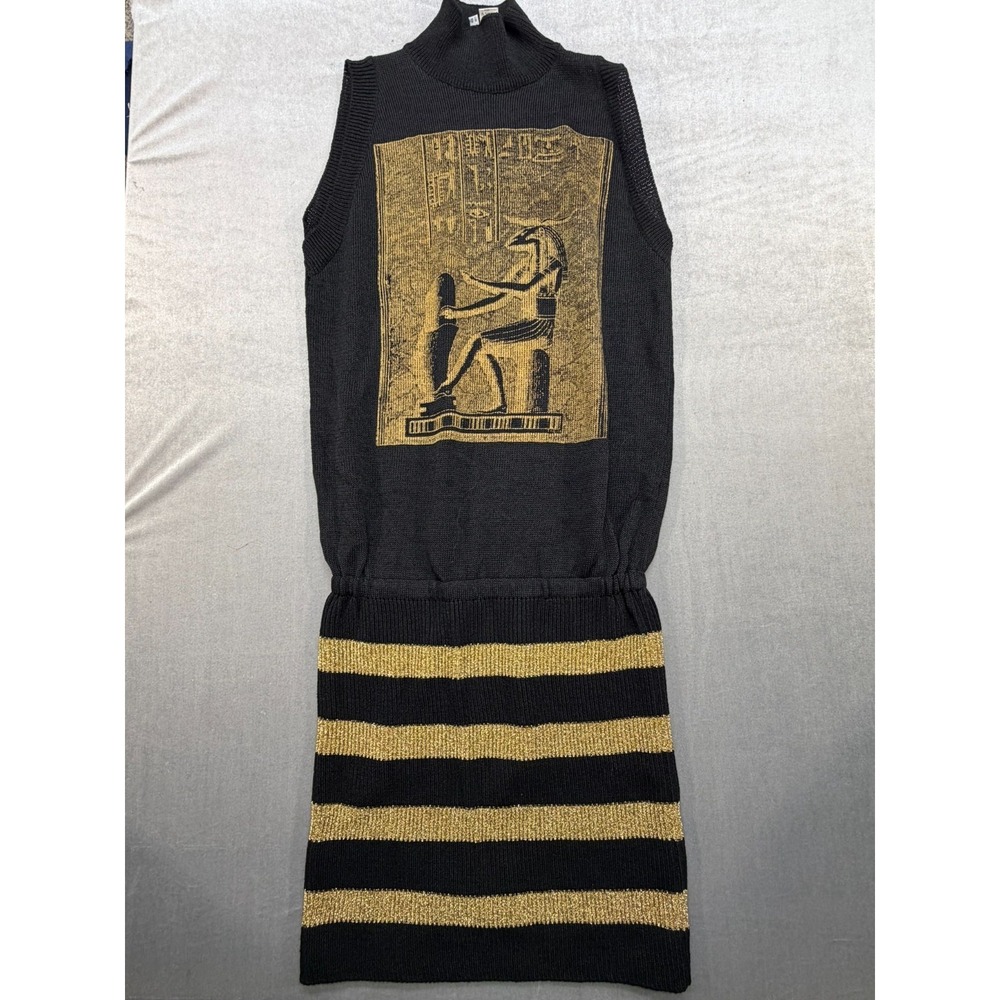 Byblos Sleeveless Women Dress Egyptian Hieroglyphic Print Made in Italy Size SM